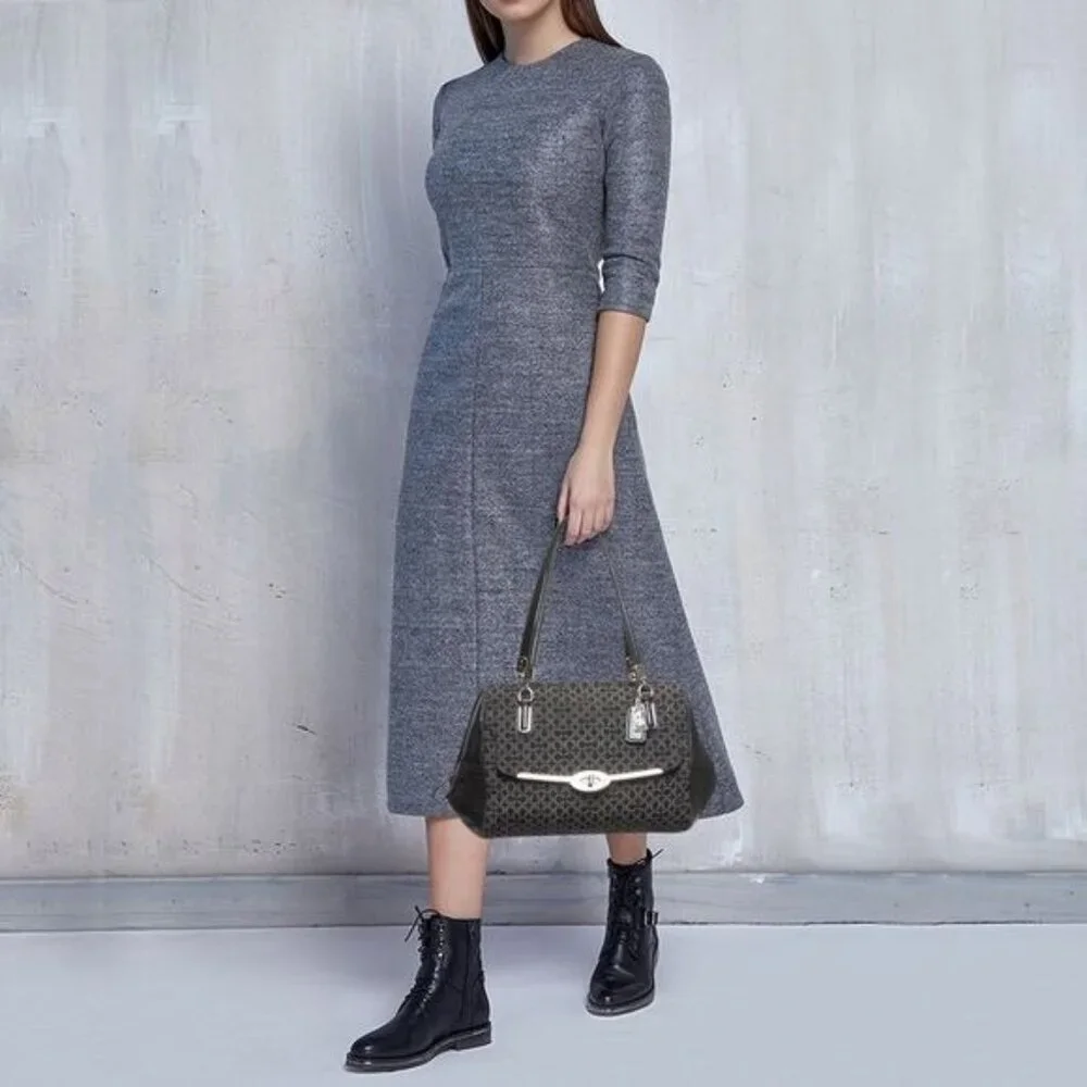 Coach Women's Black Canvas Madison Madeline Satchel Bag Medium 1941 - Picture 2 of 15